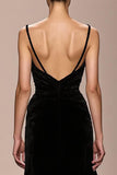 Black Velvet Spaghetti Straps Backless Evening Dress