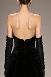 Black Strapless Long Velvet Evening Dress