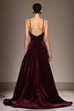Burgundy Velvet A Line Spaghetti Straps Long Evening Dress