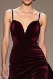 Burgundy Velvet A Line Spaghetti Straps Long Evening Dress