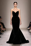Black Mermaid Velvet Strapless Long Evening Dress