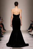 Black Mermaid Velvet Strapless Long Evening Dress
