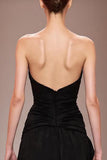 Black A Line Satin Beaded Sweetheart Evening Dress With Slit