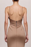 Coffee Satin Mermaid Spaghetti Straps Long Evening Dress