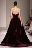 Burgundy Velvet A-Line Spaghetti Straps Evening Dress