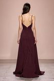 Dark Red Sheath Ruched Spaghetti Straps Long Evening Dress