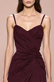 Dark Red Sheath Ruched Spaghetti Straps Long Evening Dress