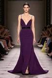 Dark Purple Satin Spaghetti Straps Long Evening Dress