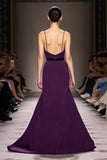 Dark Purple Satin Spaghetti Straps Long Evening Dress