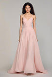 Light Pink Chiffon A-Line Spaghetti Straps Evening Dress