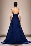 Dark Blue Spaghetti Straps Satin A-Line Evening Dress