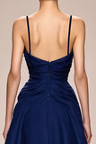 Dark Blue Spaghetti Straps Satin A-Line Evening Dress