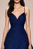 Dark Blue Spaghetti Straps Satin A-Line Evening Dress