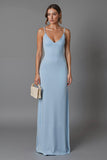 Sky Blue Sheath Spaghetti Straps Long Evening Dress