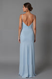 Sky Blue Sheath Spaghetti Straps Long Evening Dress