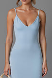 Sky Blue Sheath Spaghetti Straps Long Evening Dress