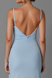 Sky Blue Sheath Spaghetti Straps Long Evening Dress