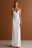 Simple Spaghetti Straps Sheath Satin Ivory Formal Dress