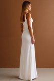 Simple Spaghetti Straps Sheath Satin Ivory Formal Dress