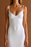 Simple Spaghetti Straps Sheath Satin Ivory Formal Dress
