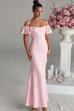 Light Pink Off the Shoulder Mermaid Satin Evening Dress