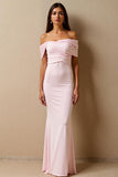 Light Pink Off the Shoulder Mermaid Chiffon Evening Dress