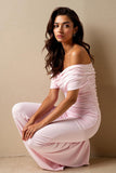 Light Pink Off the Shoulder Mermaid Chiffon Evening Dress