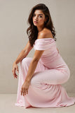 One Shoulder Light Pink Ruched Sheath Long Evening Dress