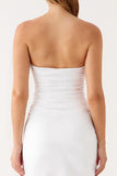 Strapless Ivory Satin Ruched Simple Evening Dress