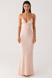 Apricot Chiffon Spaghetti Straps Sheath Long Evening Dress
