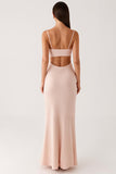 Apricot Chiffon Spaghetti Straps Sheath Long Evening Dress