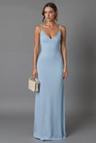 Sky Blue Sheath Chiffon Spaghetti Straps Long Evening Dress