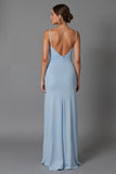 Sky Blue Sheath Chiffon Spaghetti Straps Long Evening Dress