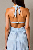 Halter A Line Sky Blue Ruched Evening Dress