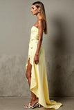 Daffodil Chiffon High-Low Ruched Strapless Evening Dress