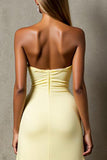 Daffodil Chiffon High-Low Ruched Strapless Evening Dress