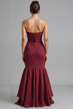 Dark Red Strapless Chiffon Mermaid High-Low Evening Dress