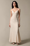 Apricot Simple Chiffon Sheath Spaghetti Straps Evening Dress