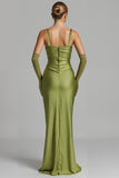 Mermaid Sage Green Satin Ruched Evening Dress