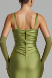 Mermaid Sage Green Satin Ruched Evening Dress