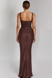 Coffee Mermaid Spaghetti Straps Maxi Evening Dress