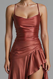 Cabernet Sheath High Low Spaghetti Straps Evening Dress with Ruffles