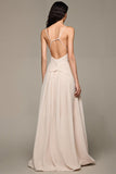 Apricot A-Line V-Neck Long Evening Dress With 3D Flowers