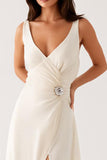 Sheath V-Neck Ivory Evening Dress With Slit