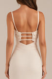 Ivory Sheath Ruched Spaghetti Straps Evening Dress with Slit