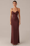 Brown Spaghetti Straps Sheath Evening Dress