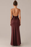 Brown Spaghetti Straps Sheath Evening Dress