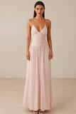 Pink Spaghetti Straps A-Line Chiffon Evening Dress