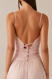 Pink Spaghetti Straps A-Line Chiffon Evening Dress
