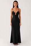 Sheath Cut Out Spaghetti Straps Black Tie Dress